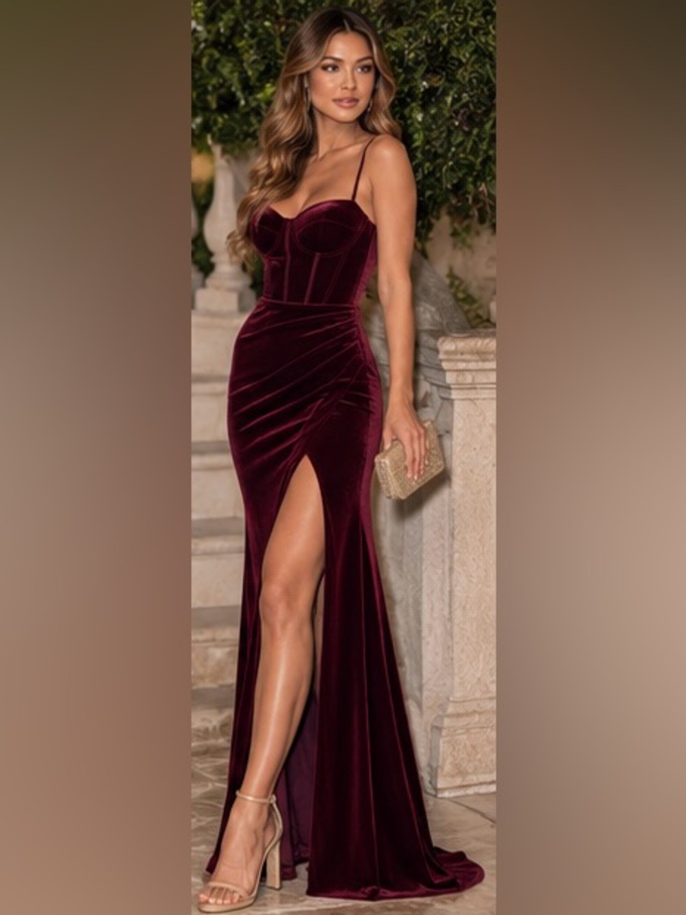 Windsor Fia Burgundy Velvet Corset Mermaid Formal Dress Size S NWT - Picture 13 of 16